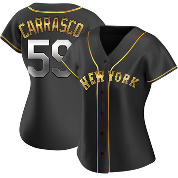 Carlos Carrasco Women's Replica New York Mets Black Golden Alternate Jersey