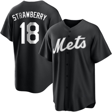 Darryl Strawberry Men's Replica New York Mets Black/White Jersey