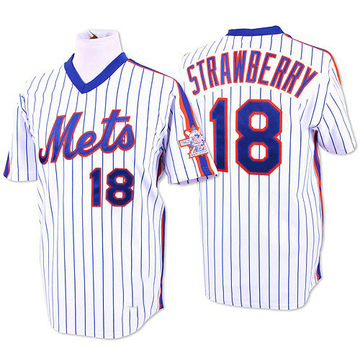 Darryl Strawberry Men's Replica New York Mets White/Blue Strip Throwback Jersey